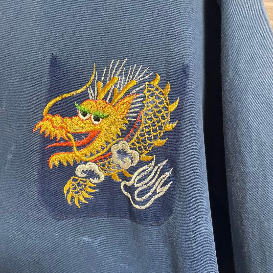 スーベニアジャケット　龍×鷹　刺繍　ブルー