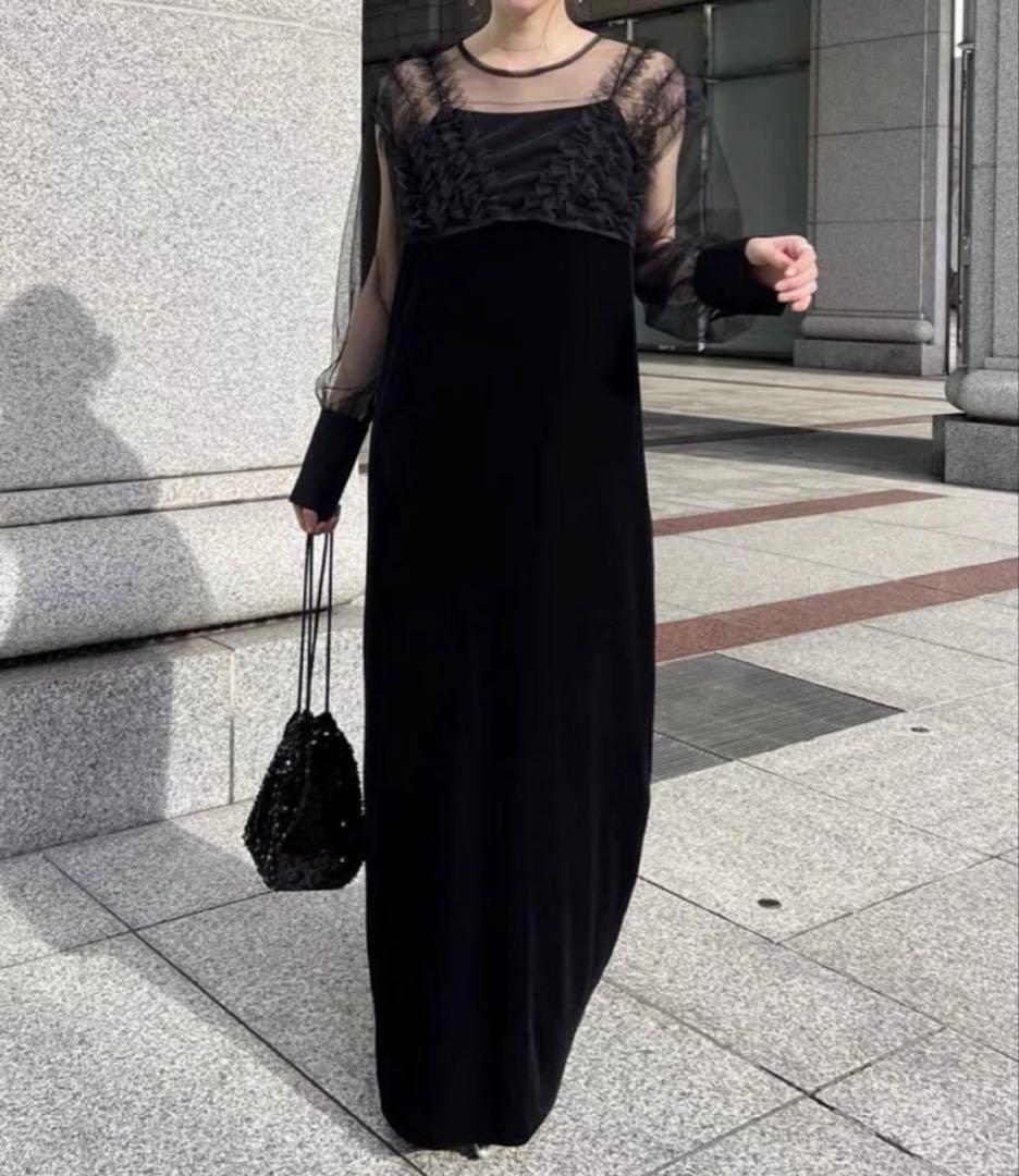 CAPRICIEUX LE'MAGE チュールフリルベロアワンピース