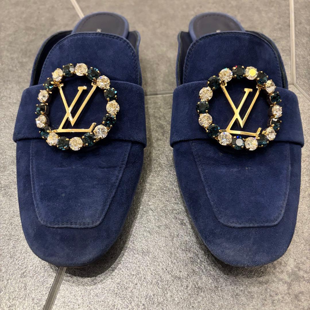 ルイ・ヴィトン　ビジュー　LVロゴ フラット　ミュール　スリッポン　サンダル