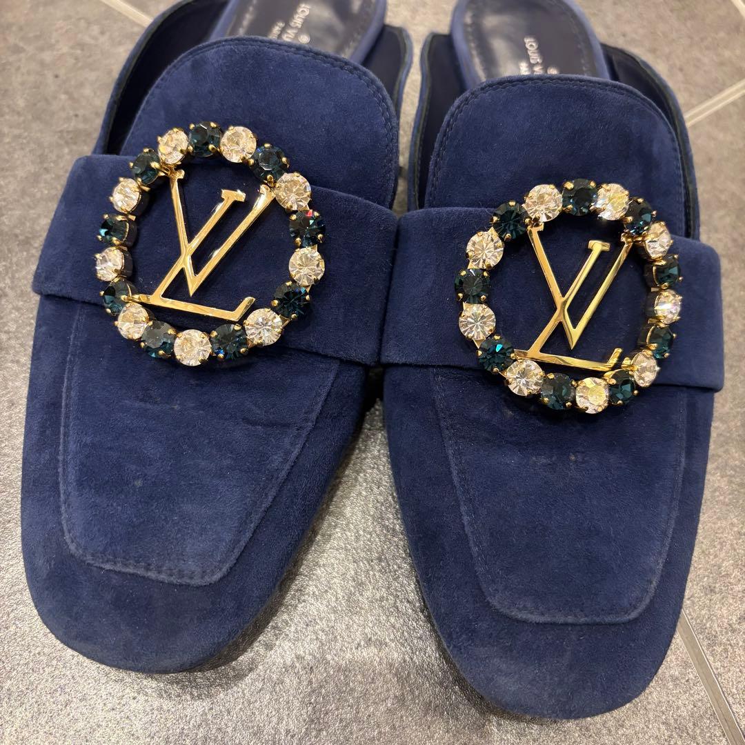 ルイ・ヴィトン　ビジュー　LVロゴ フラット　ミュール　スリッポン　サンダル