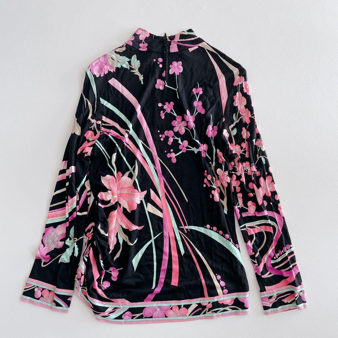 美品✨LEONARD レオナール トップス 長袖 シルク混 花柄 トリム 42