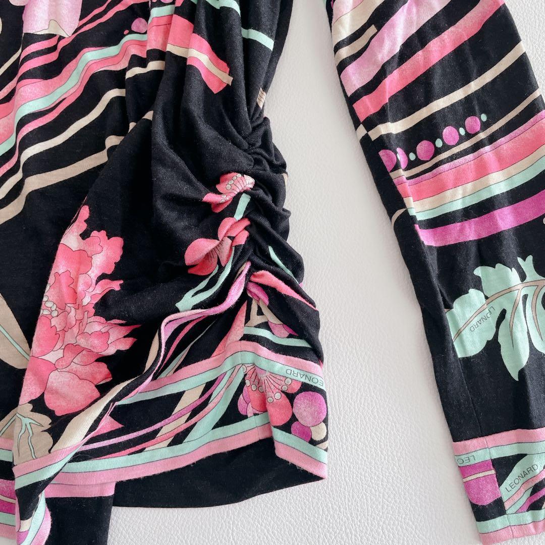 美品✨LEONARD レオナール トップス 長袖 シルク混 花柄 トリム 42