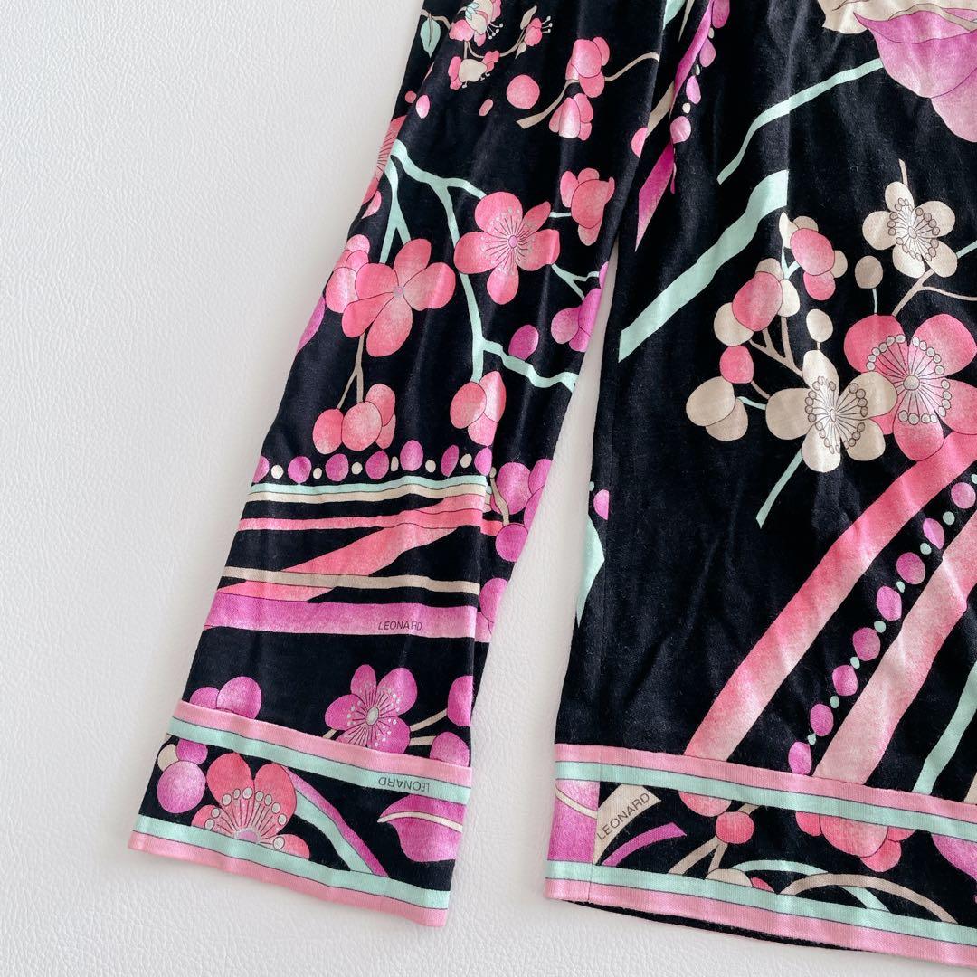 美品✨LEONARD レオナール トップス 長袖 シルク混 花柄 トリム 42