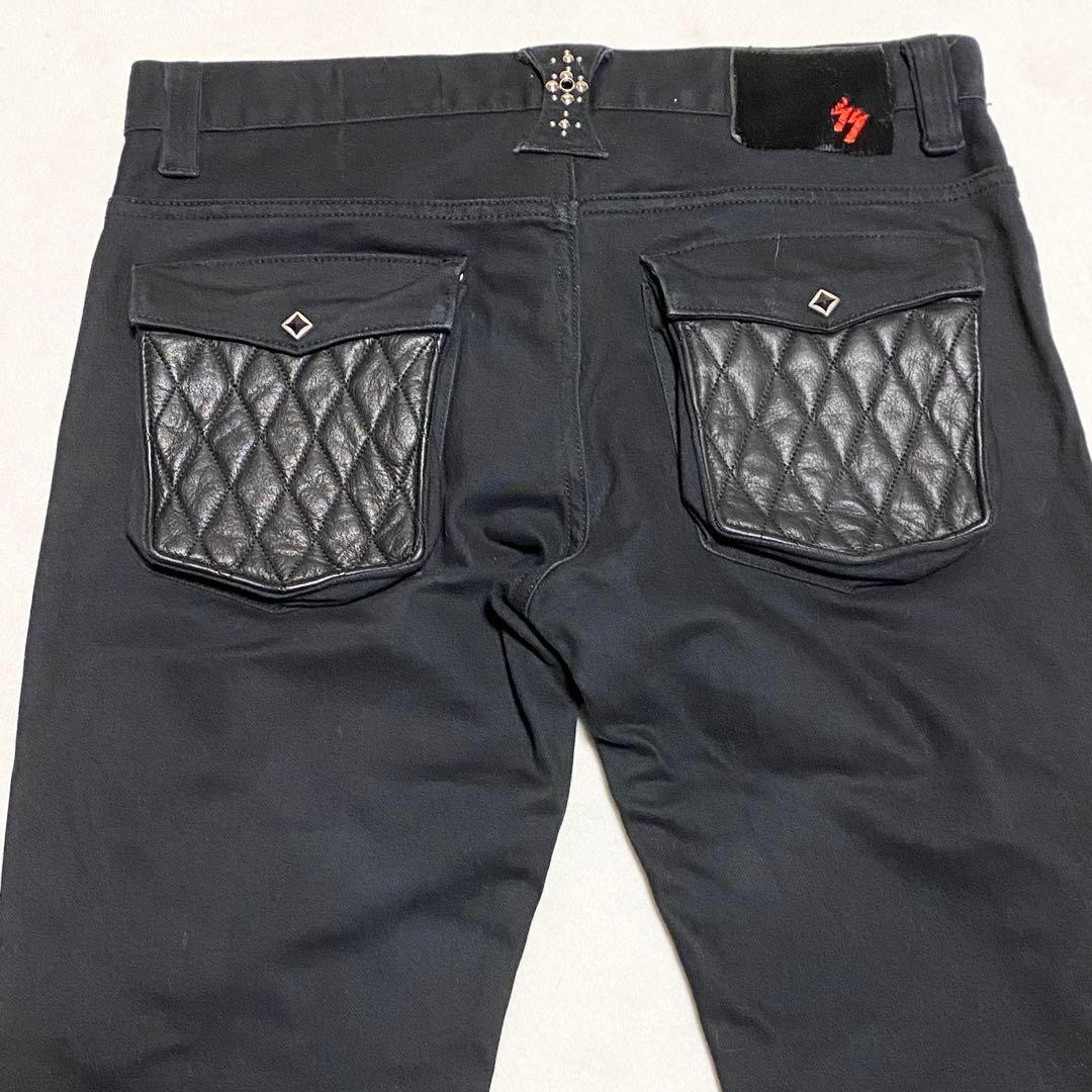 SKULL FLIGHT スカルフライト レザーポケット ブーツカット y2k