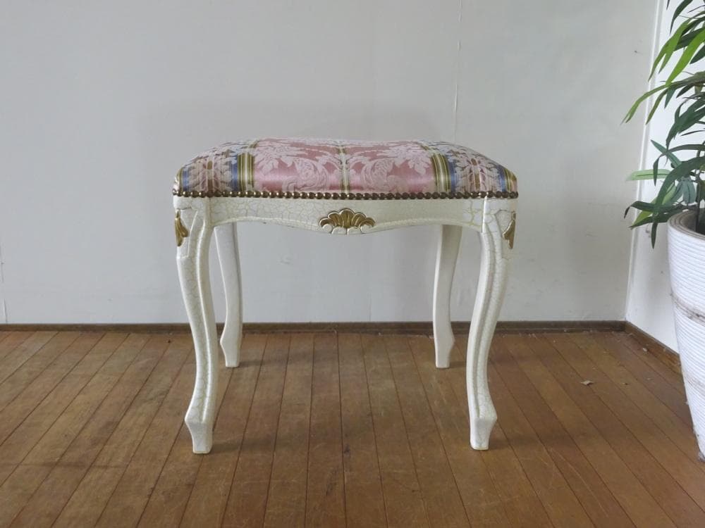 イタリア家具　ロココ調　スツール　オットマン　白家具　姫家具　美品