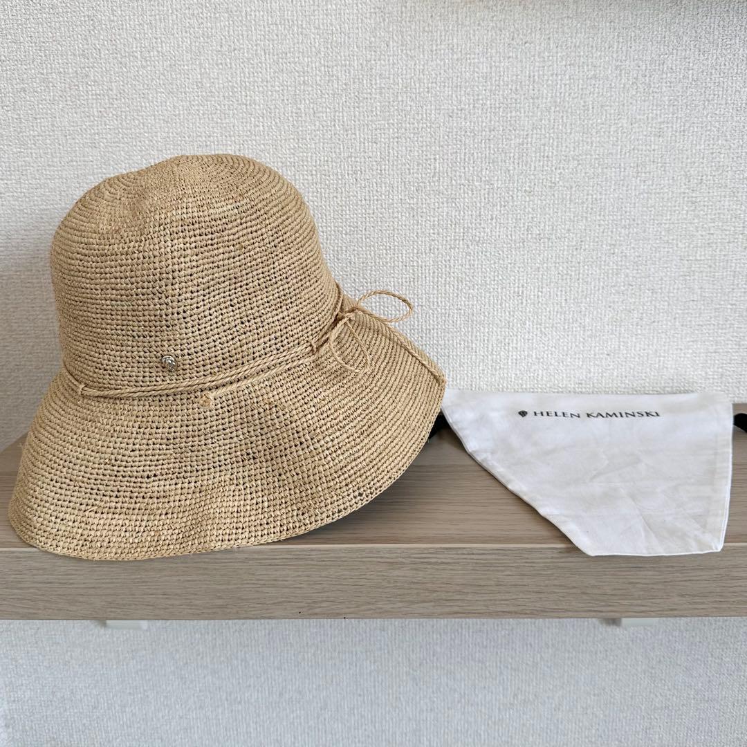 美品 HELEN KAMINSKI ベージュ ラフィアハット 麦わら帽子
