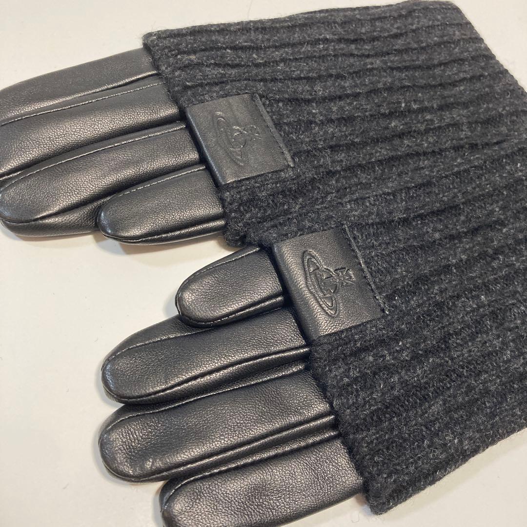 新品　ヴィヴィアンウエストウッド 手袋 羊革 ロングリブニットカフス スマホ対応