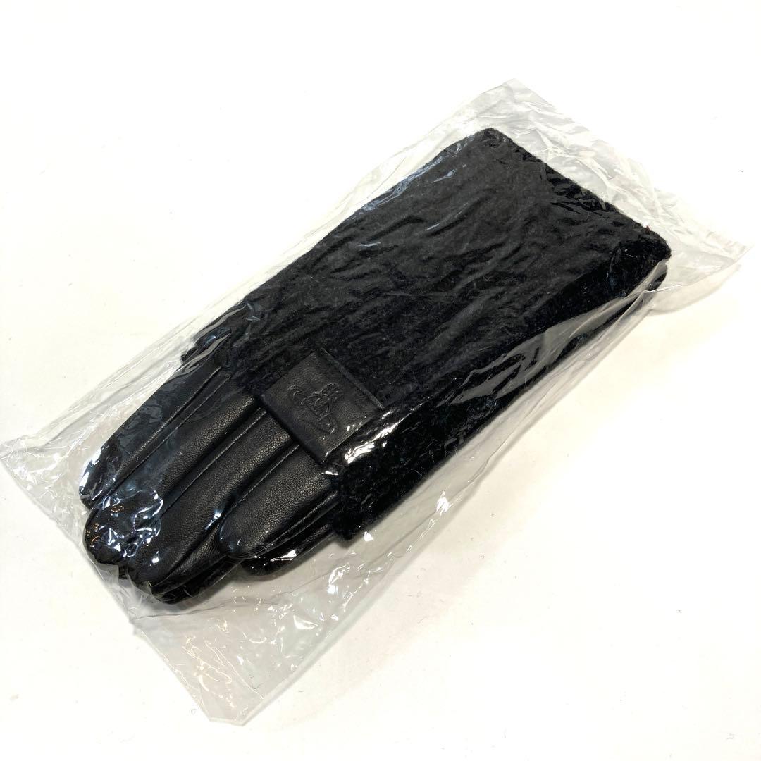 新品　ヴィヴィアンウエストウッド 手袋 羊革 ロングリブニットカフス スマホ対応