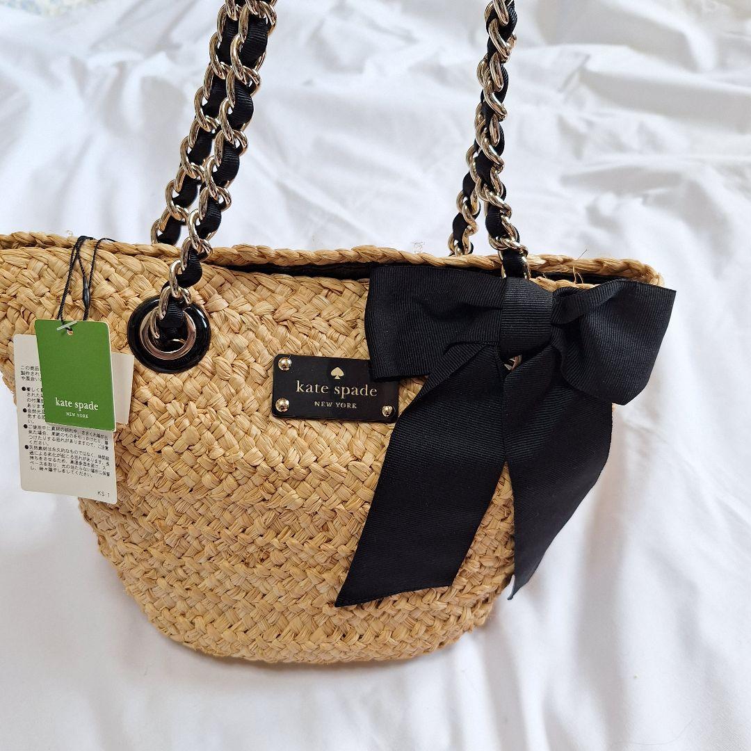 【新品未使用】kate spadeケイトスペード カゴバッグ リボン チェーン