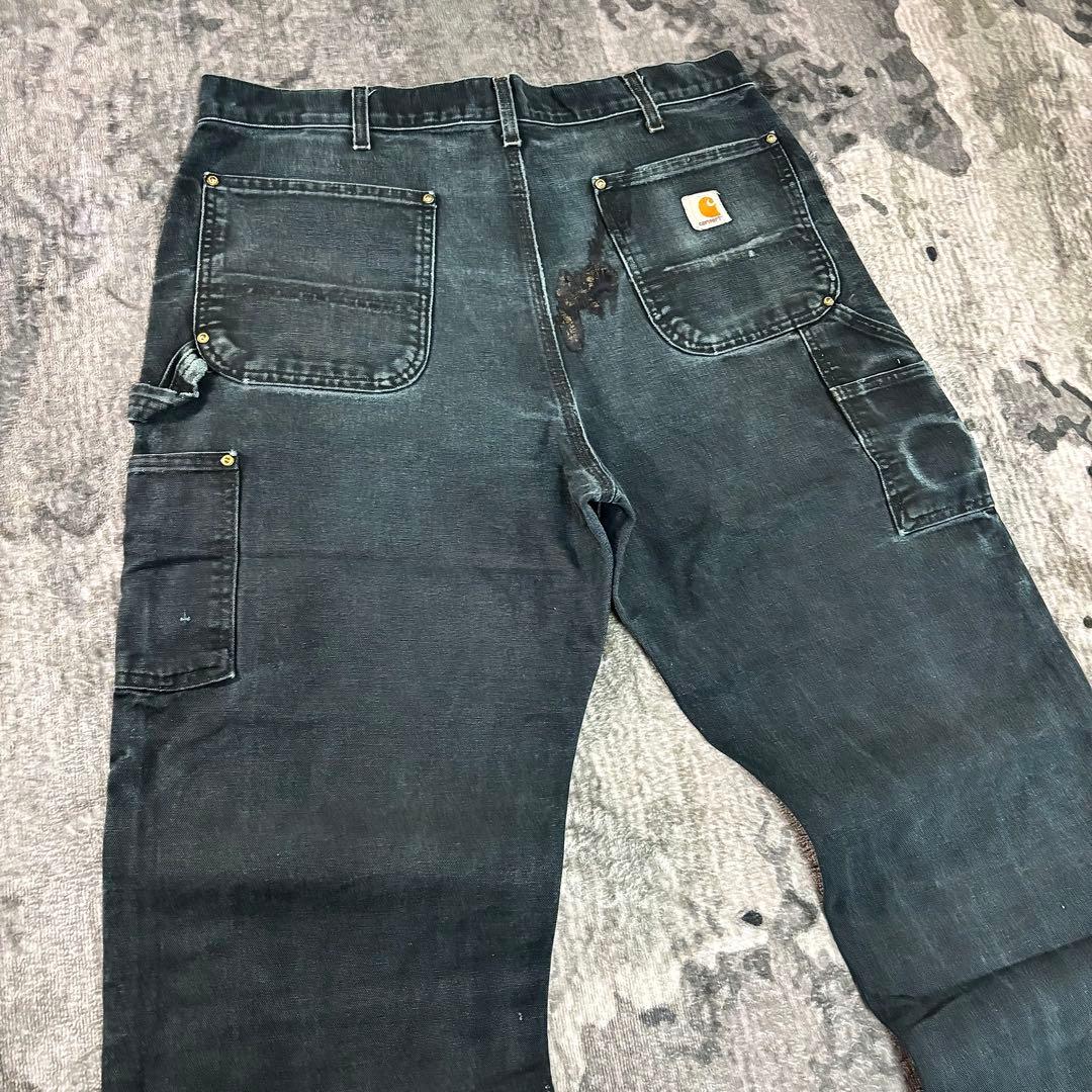 90s USA製 36×32 Carhartt 超フェードブラック 一点物
