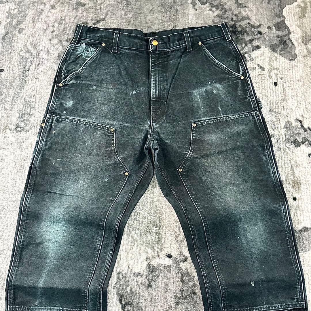 90s USA製 36×32 Carhartt 超フェードブラック 一点物
