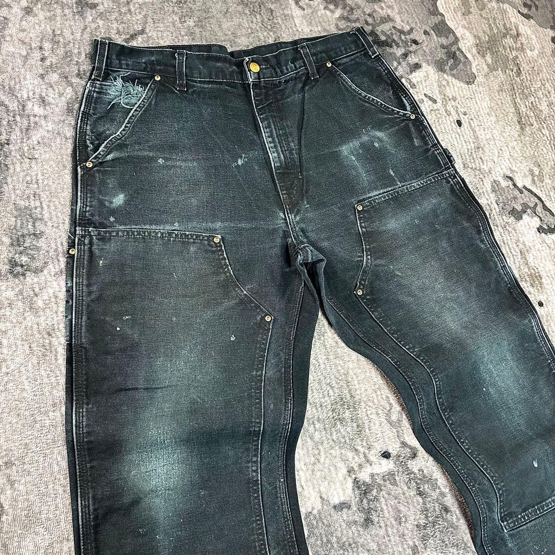 90s USA製 36×32 Carhartt 超フェードブラック 一点物
