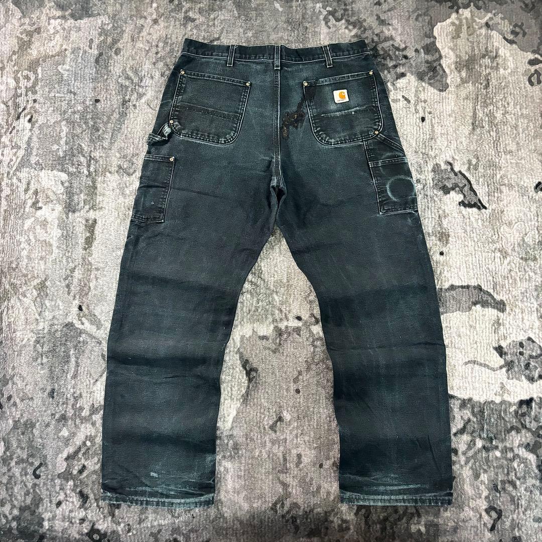 90s USA製 36×32 Carhartt 超フェードブラック 一点物