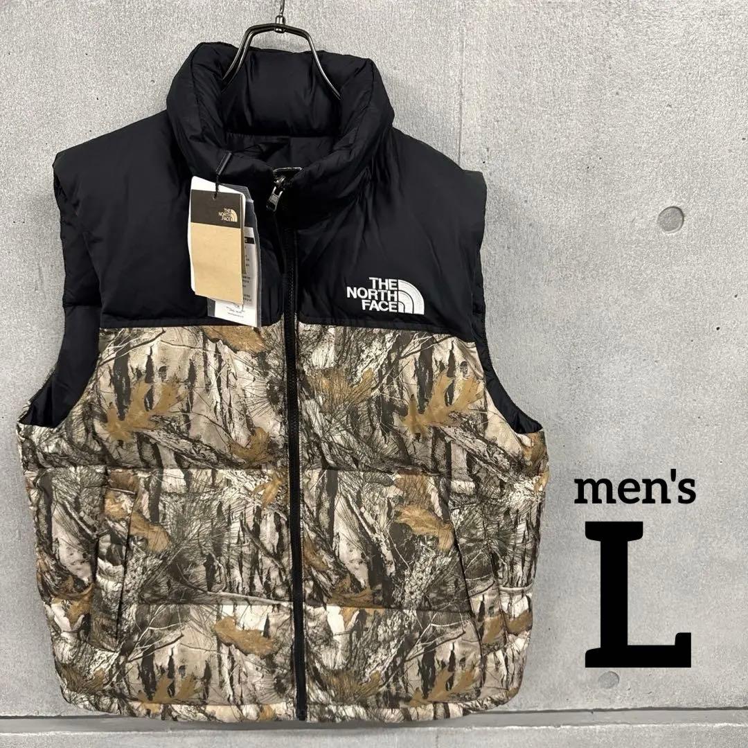 新品　大人気　ノースフェイス　ダウンベスト　カモフラ柄　メンズL