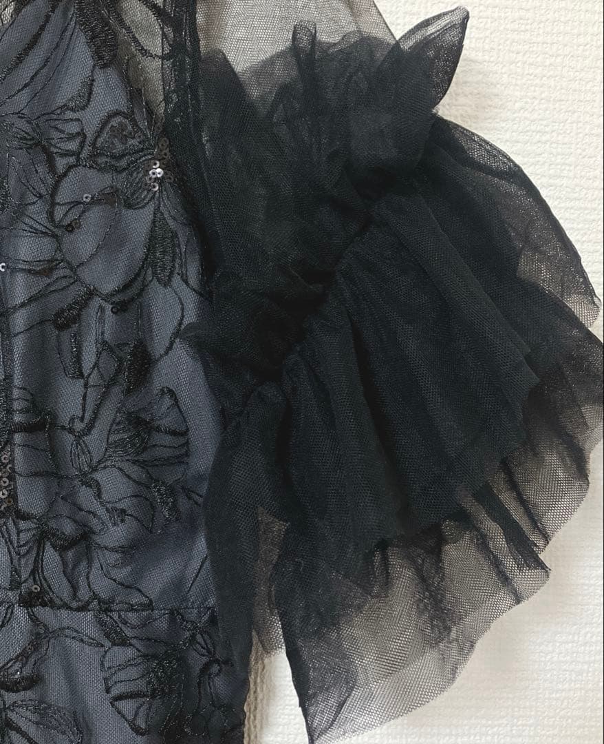 美品　人気　ニアナ　スパンコール刺繍レースドレス キーホールネック　ブラック　Ｌ