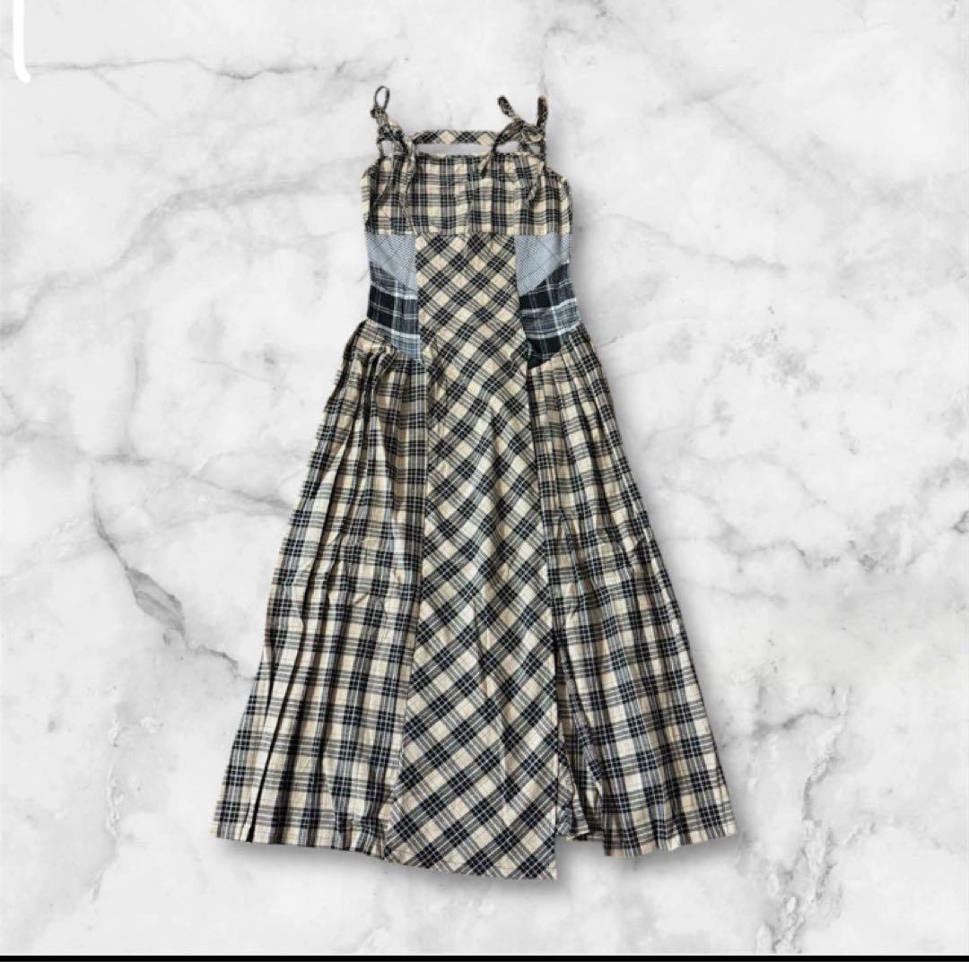 ワンピース andmary Nadia check long dress beige