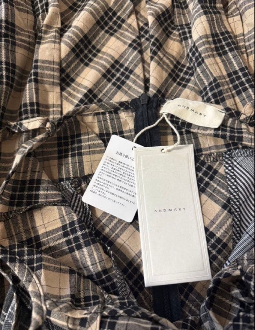 ワンピース andmary Nadia check long dress beige