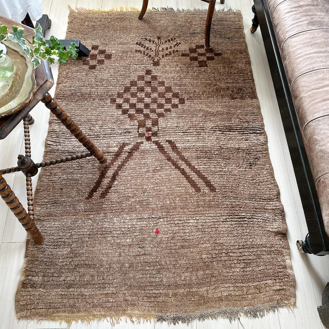 モロッコ製ヴィンテージラグ132 レア ブラウン グレージュ ベージュ ブジャド