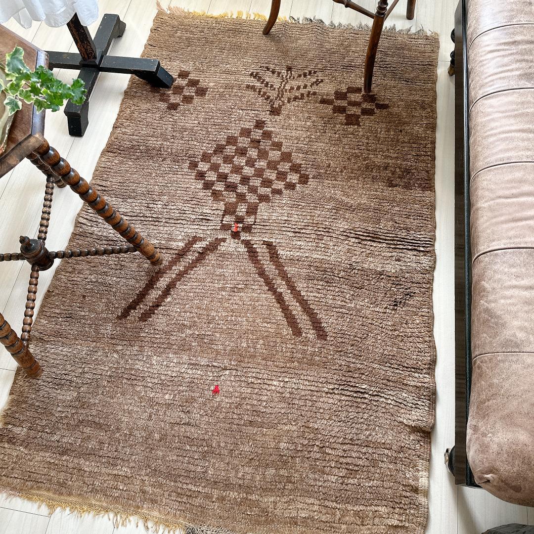 モロッコ製ヴィンテージラグ132 レア ブラウン グレージュ ベージュ ブジャド