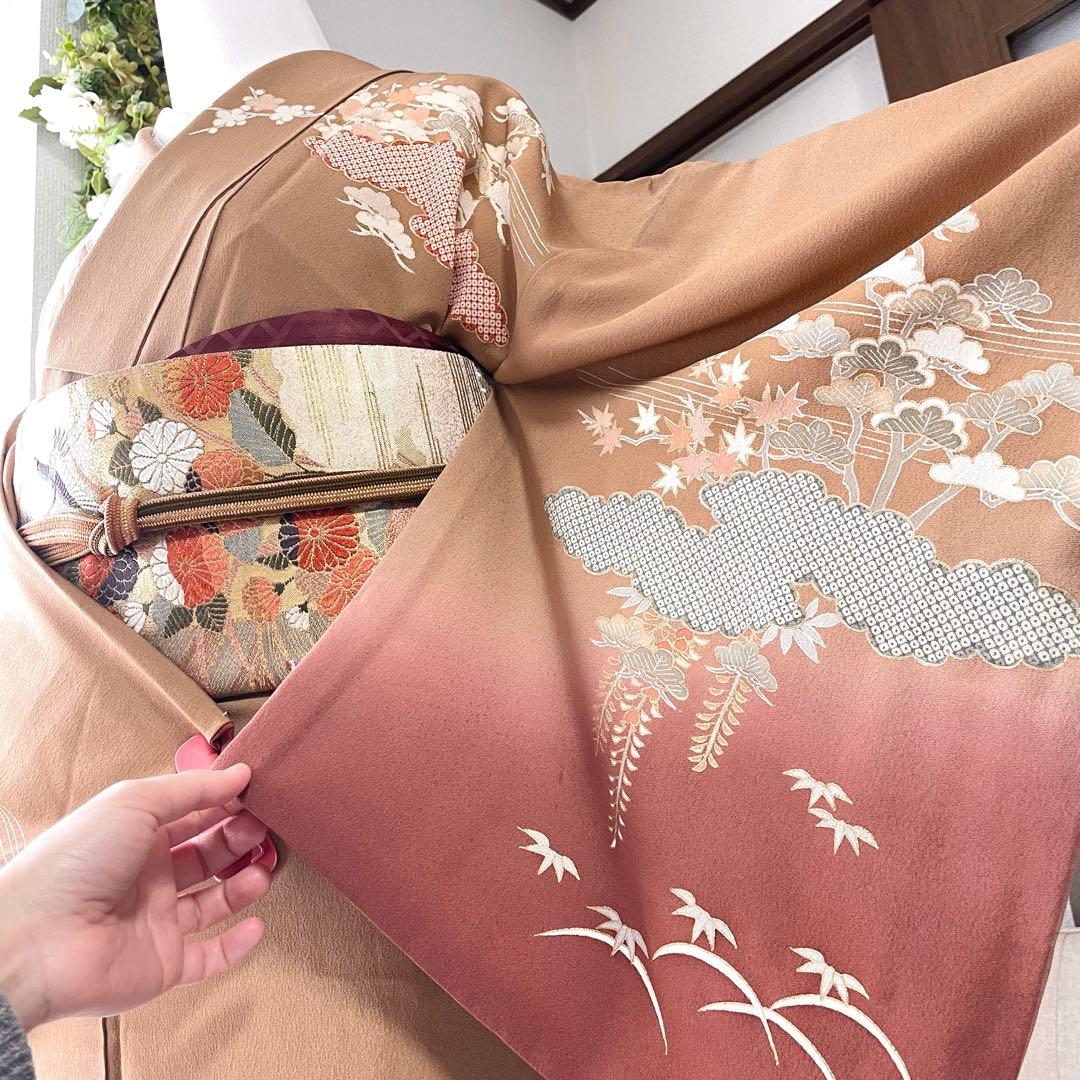 茶色 友禅 4点 フルセット 訪問着 入学式 卒業式 入園式 春 秋 冬