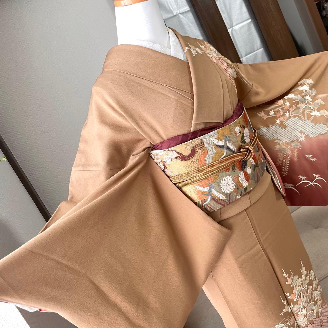 茶色 友禅 4点 フルセット 訪問着 入学式 卒業式 入園式 春 秋 冬