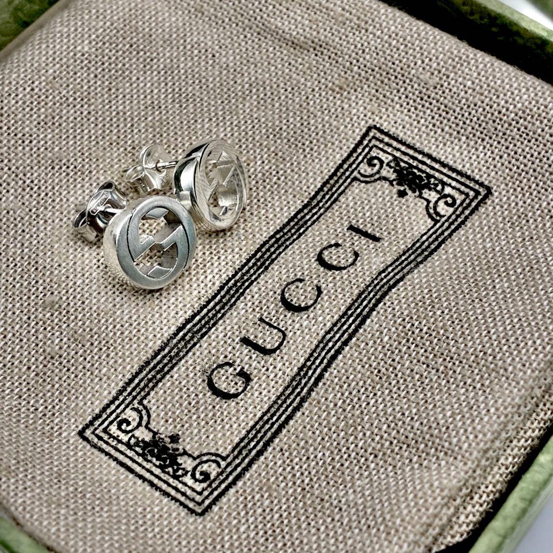 GUCCI グッチ インターロッキングG スタッド ピアス 両耳 シルバー 美品