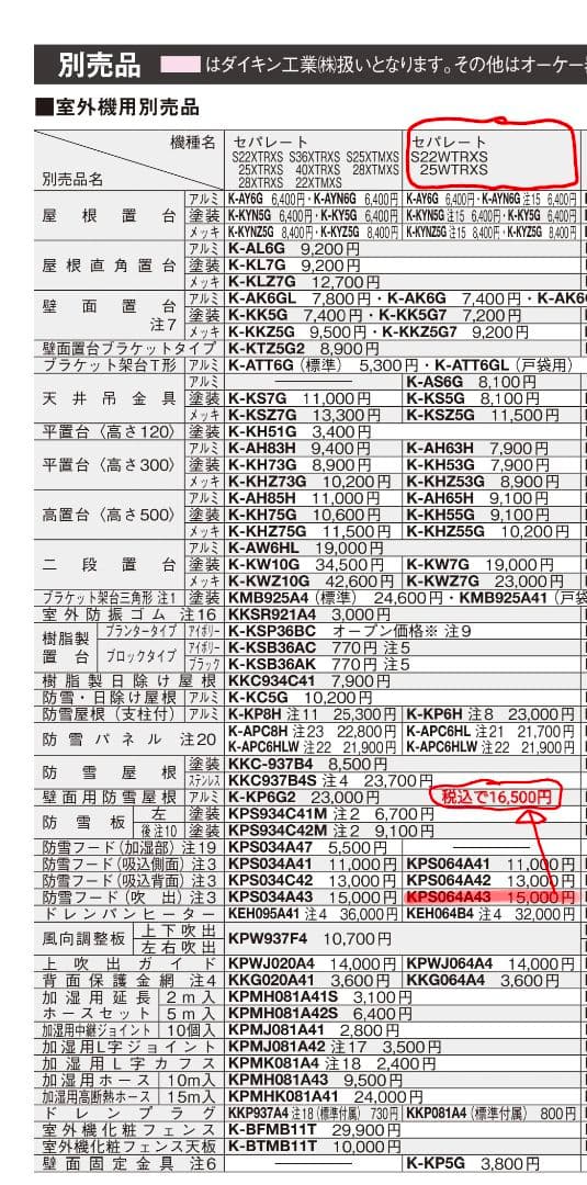 ダイキンのエアコン室外機用防雪フード（吹出口）KPS064A43