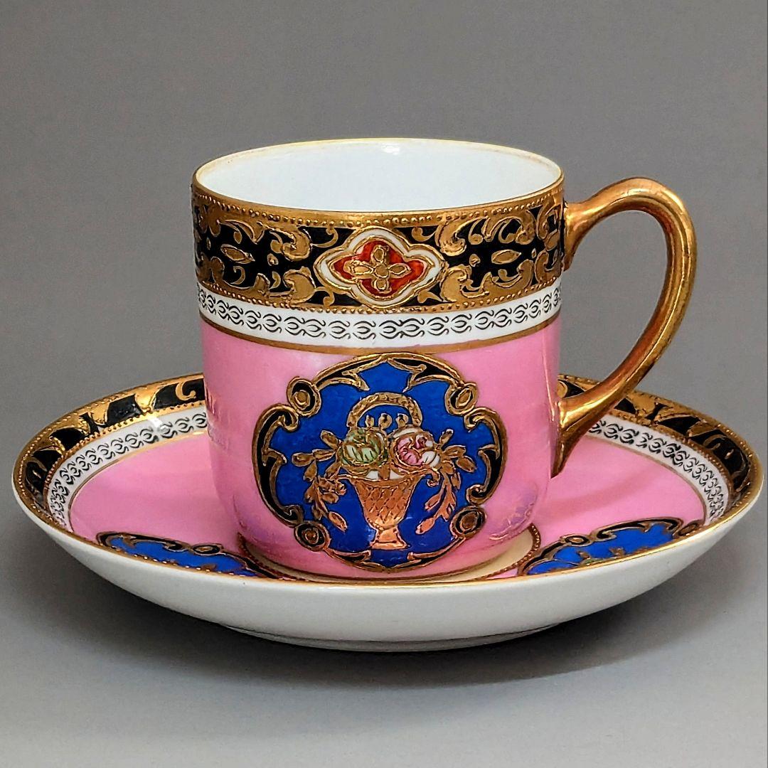 名古屋製陶 オールドメイトウ 金盛上ピンク地華装飾 キャビネットカップ＆ソーサー