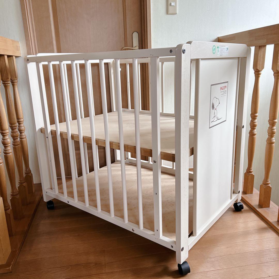 キンタロー ベビーベッド スヌーピー ホワイト 不具合無し おしゃれ 床下収納