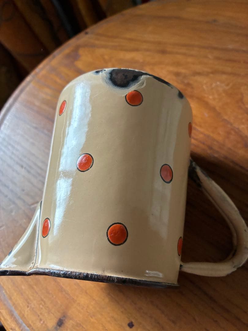 フランス　アンティーク　ホーロー　ピッチャー　ジャグ　ポルカ　ドット　水玉　レア