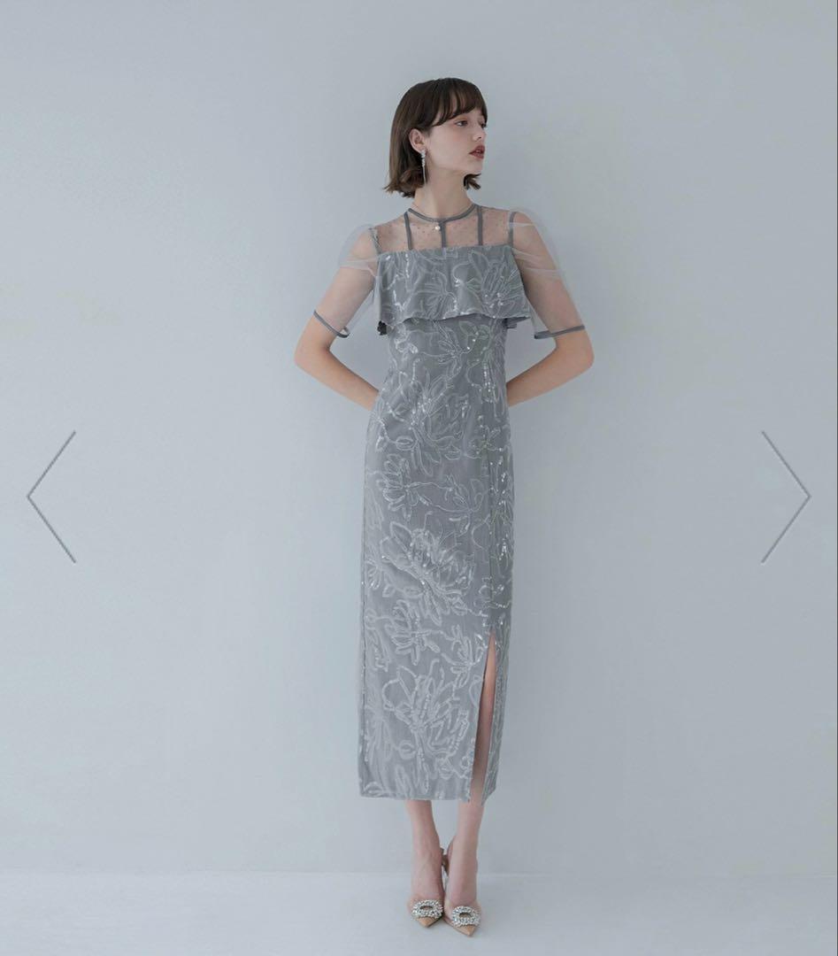 LEJA-ドットチュール花柄Iラインワンピースドレス 結婚式 レディース