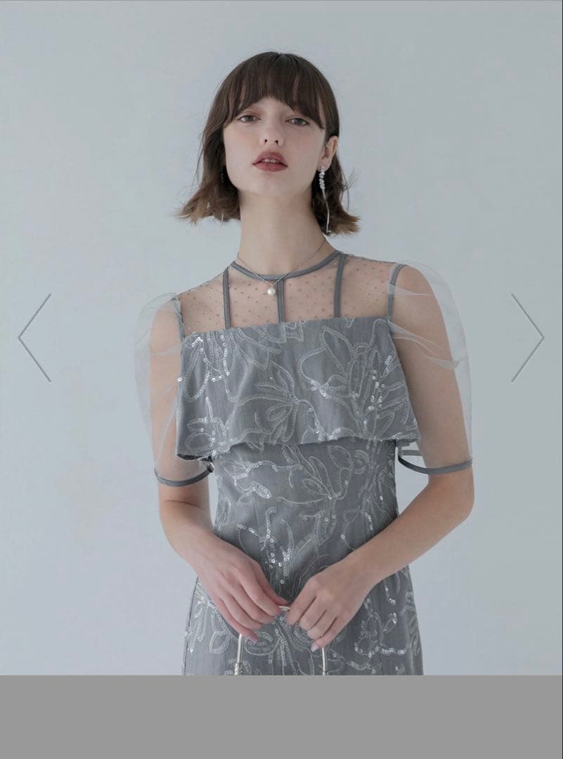 LEJA-ドットチュール花柄Iラインワンピースドレス 結婚式 レディース