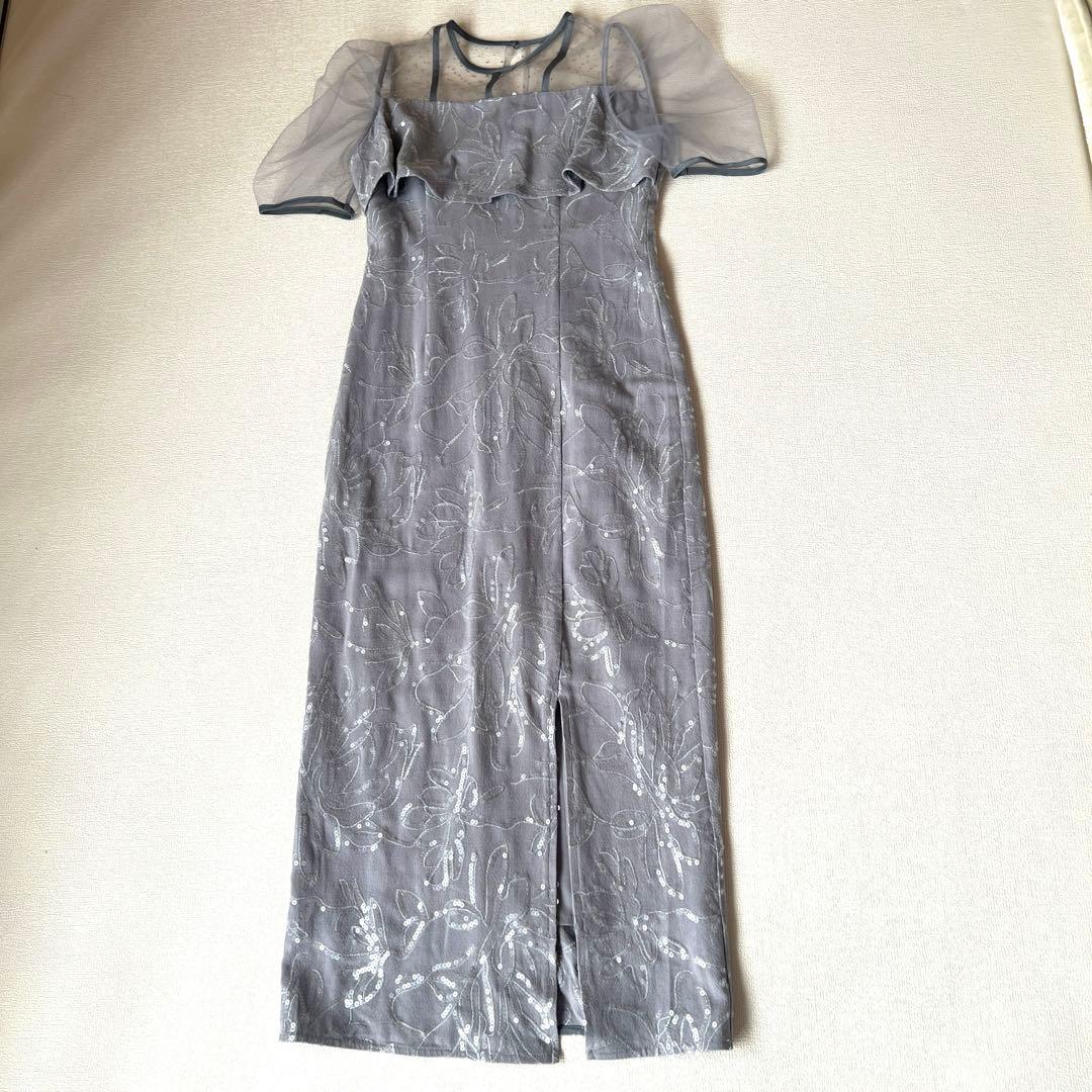 LEJA-ドットチュール花柄Iラインワンピースドレス 結婚式 レディース