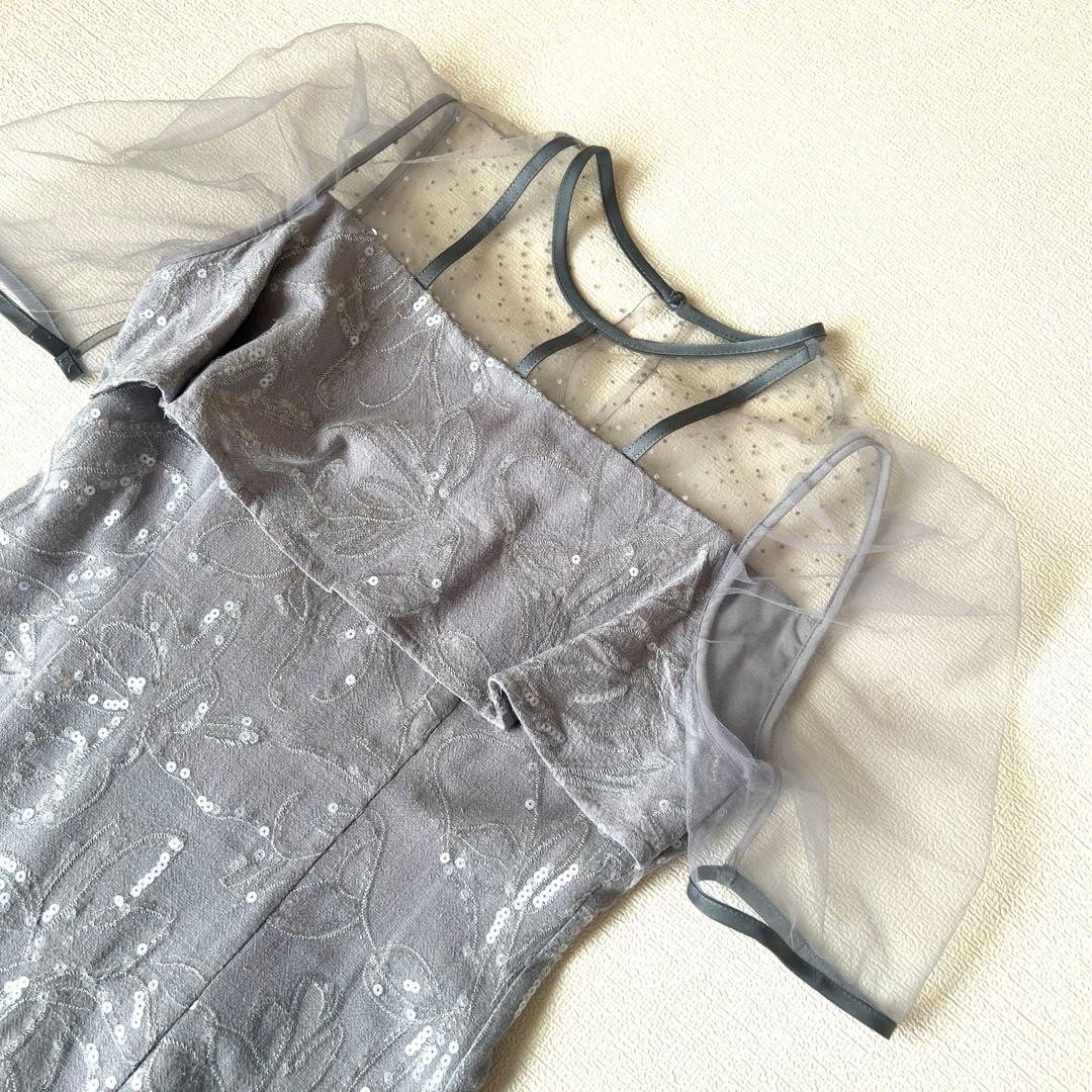 LEJA-ドットチュール花柄Iラインワンピースドレス 結婚式 レディース