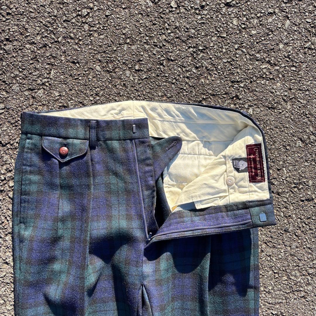 希少 90s 2タック ウール ワイドスラックス 濃紺チェック 極太