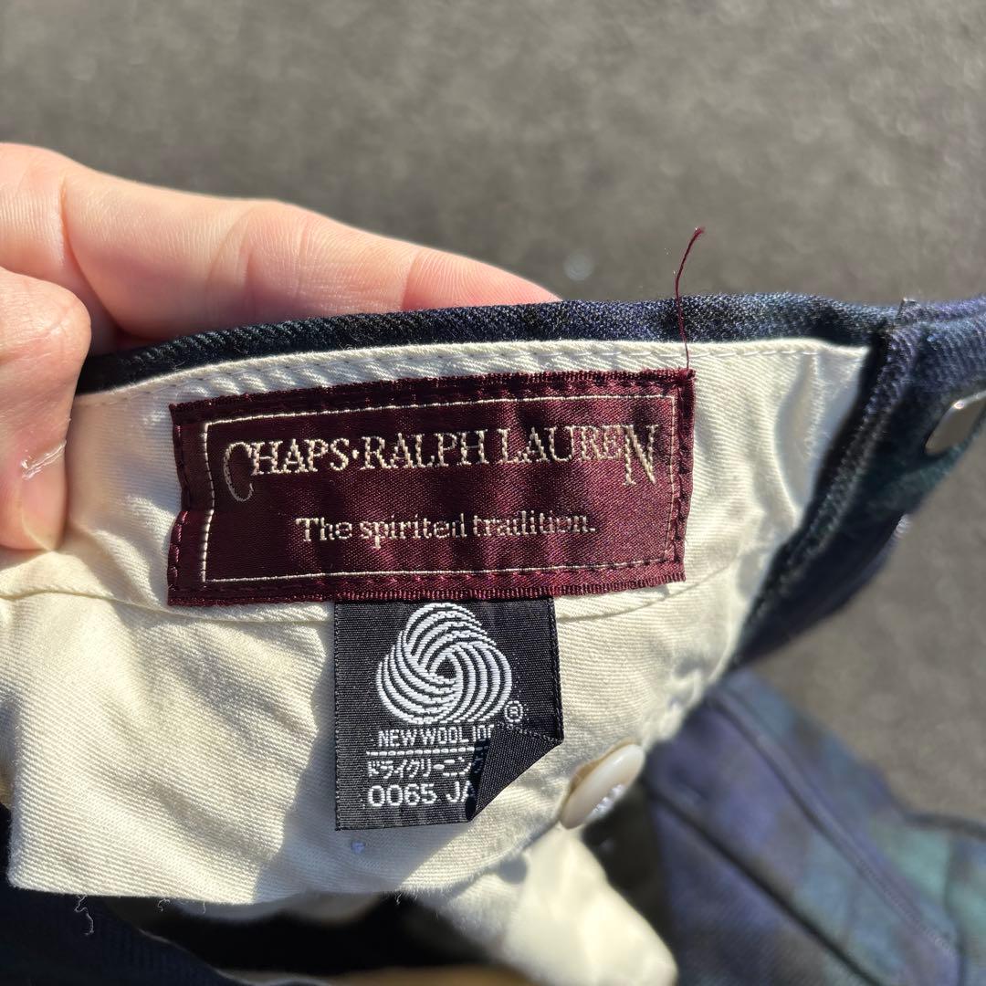 希少 90s 2タック ウール ワイドスラックス 濃紺チェック 極太