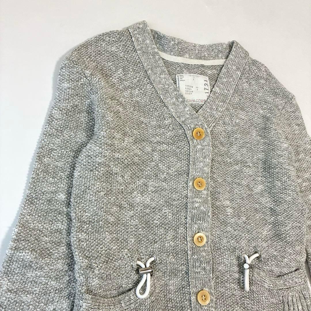 sacaiライトグレー コットンニットカーディガン 長袖 裾フリル ドッキング