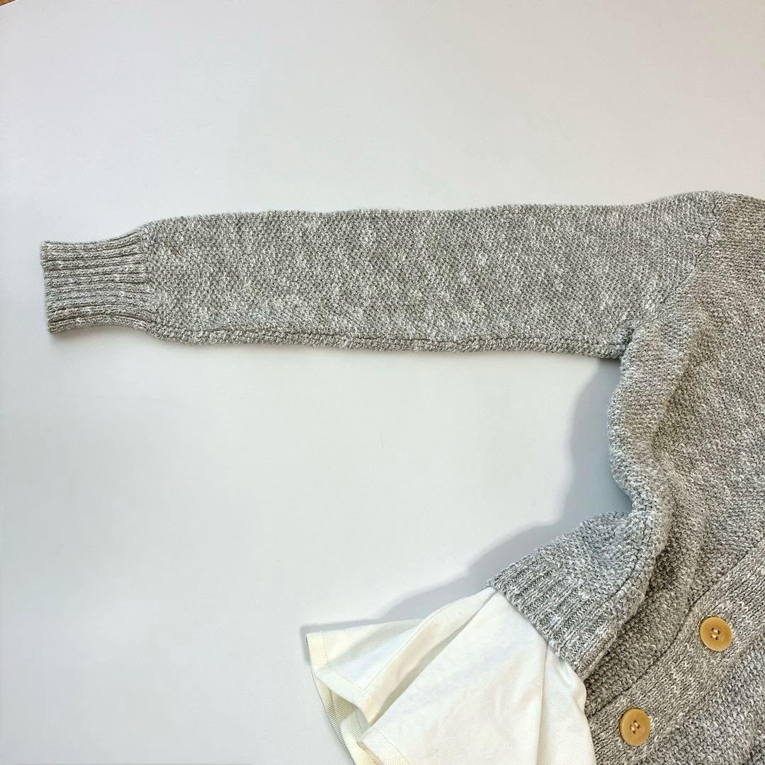 sacaiライトグレー コットンニットカーディガン 長袖 裾フリル ドッキング