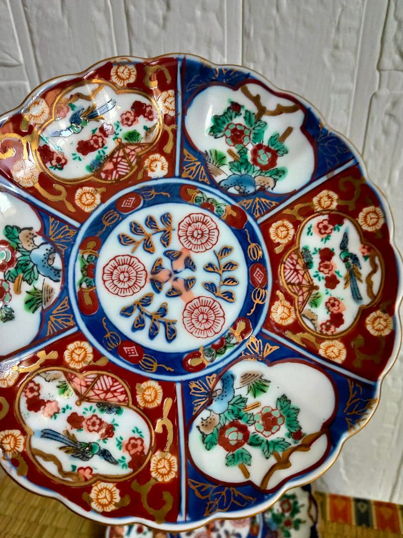 蔵出し 工芸品古伊万里 有田焼 盛皿揃 箱 秀峰作 金彩 絵付 印