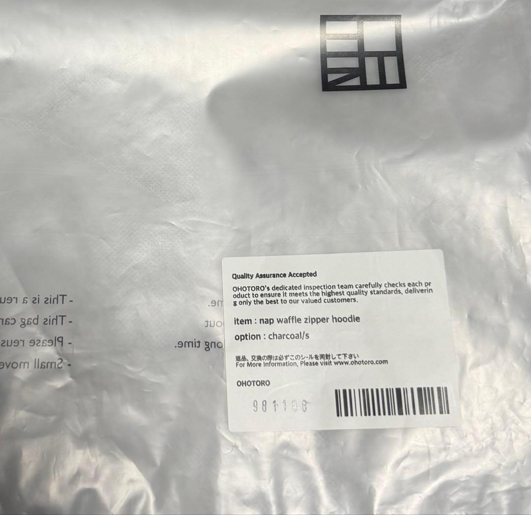 【 OHOTORO】Nap Waffle Zipper Hoodie チャコール