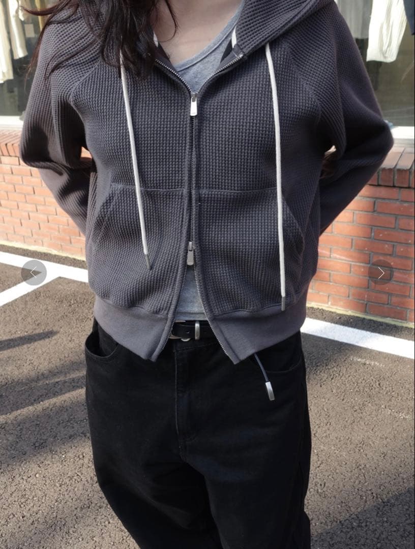 【 OHOTORO】Nap Waffle Zipper Hoodie チャコール