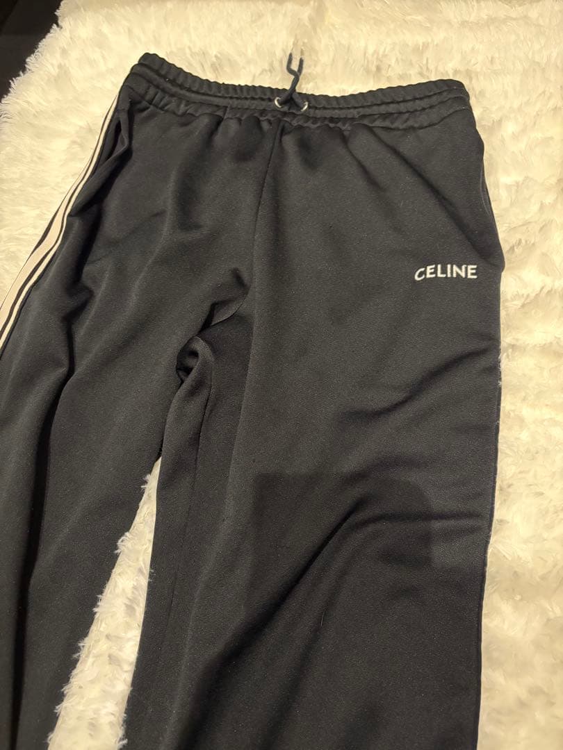 極美品　CELINE ブラック パンツ　サイドラインロゴ刺繍
