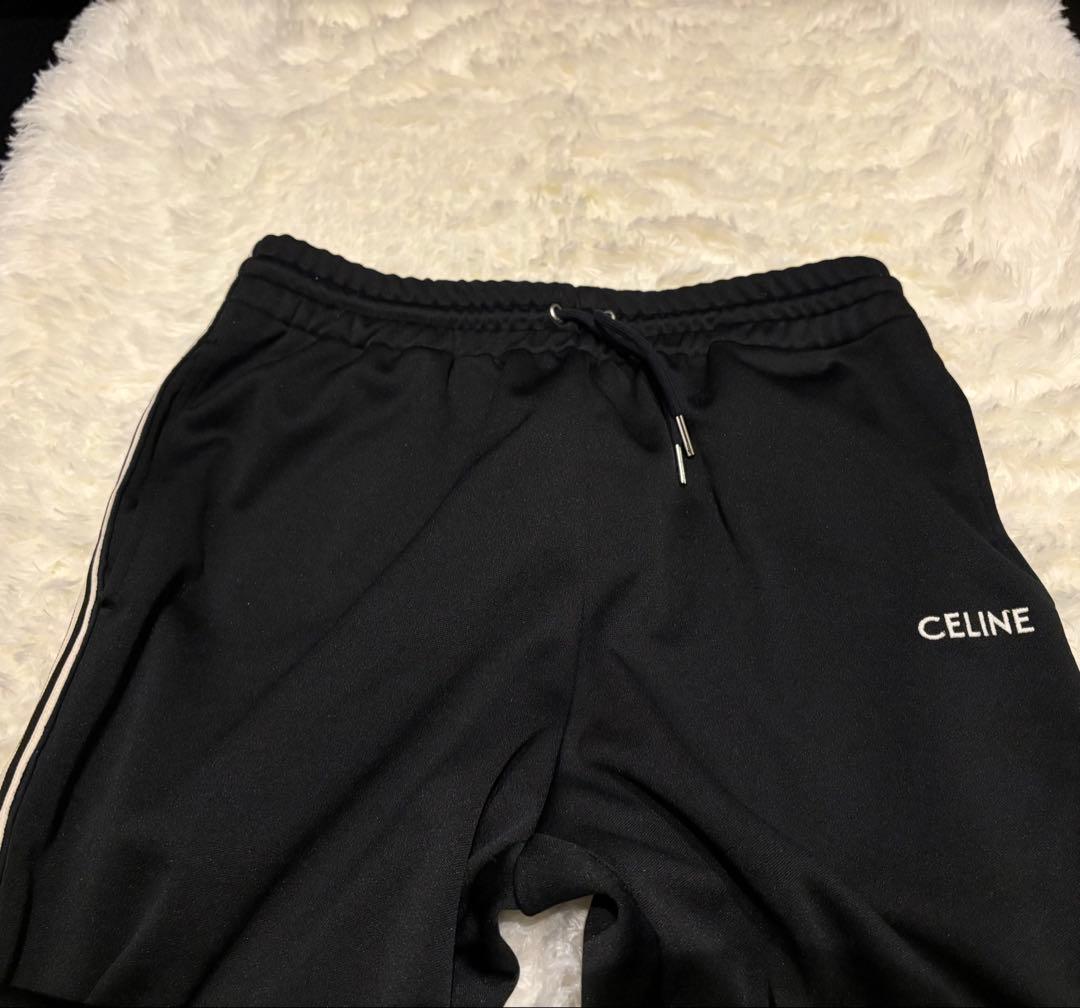 極美品　CELINE ブラック パンツ　サイドラインロゴ刺繍