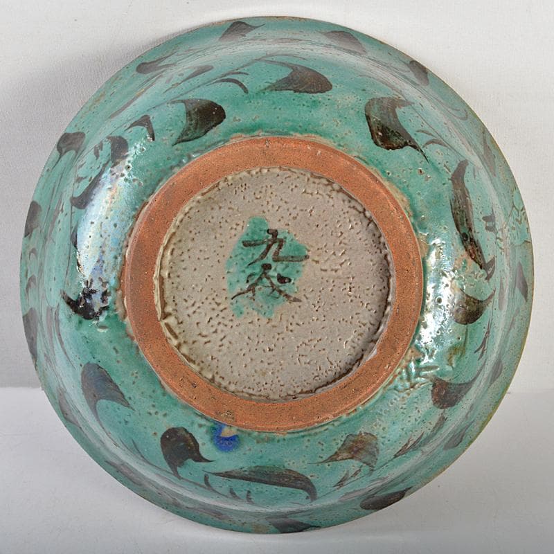 九谷焼　古九谷　青手九谷　草文　菓子鉢　時代箱付　V　R7129