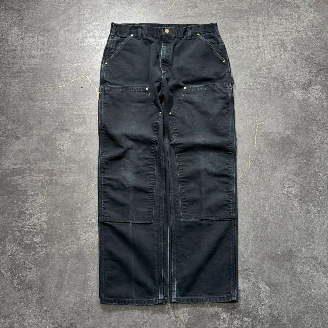 美品USA製カーハートダブルニーダックパンツブラック黒W35L31古着ワーク