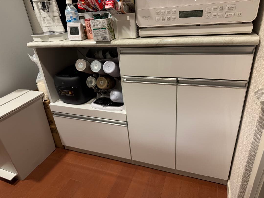 幅119cm 大理石調 キッチンカウンター 日本製 大川家具 食器棚 収納