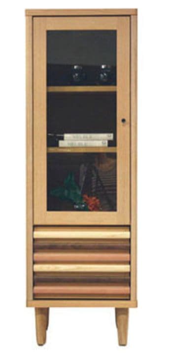 3種の天然木 ガラス扉キャビネット