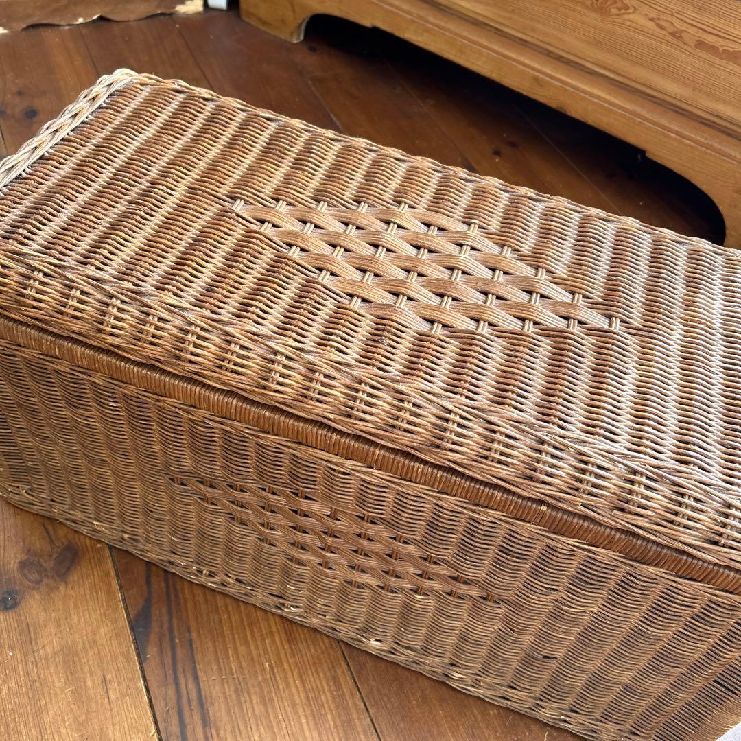 vintage ラタン　大型収納 籐　トランク　蓋付き収納　子供部屋　おもちゃ箱
