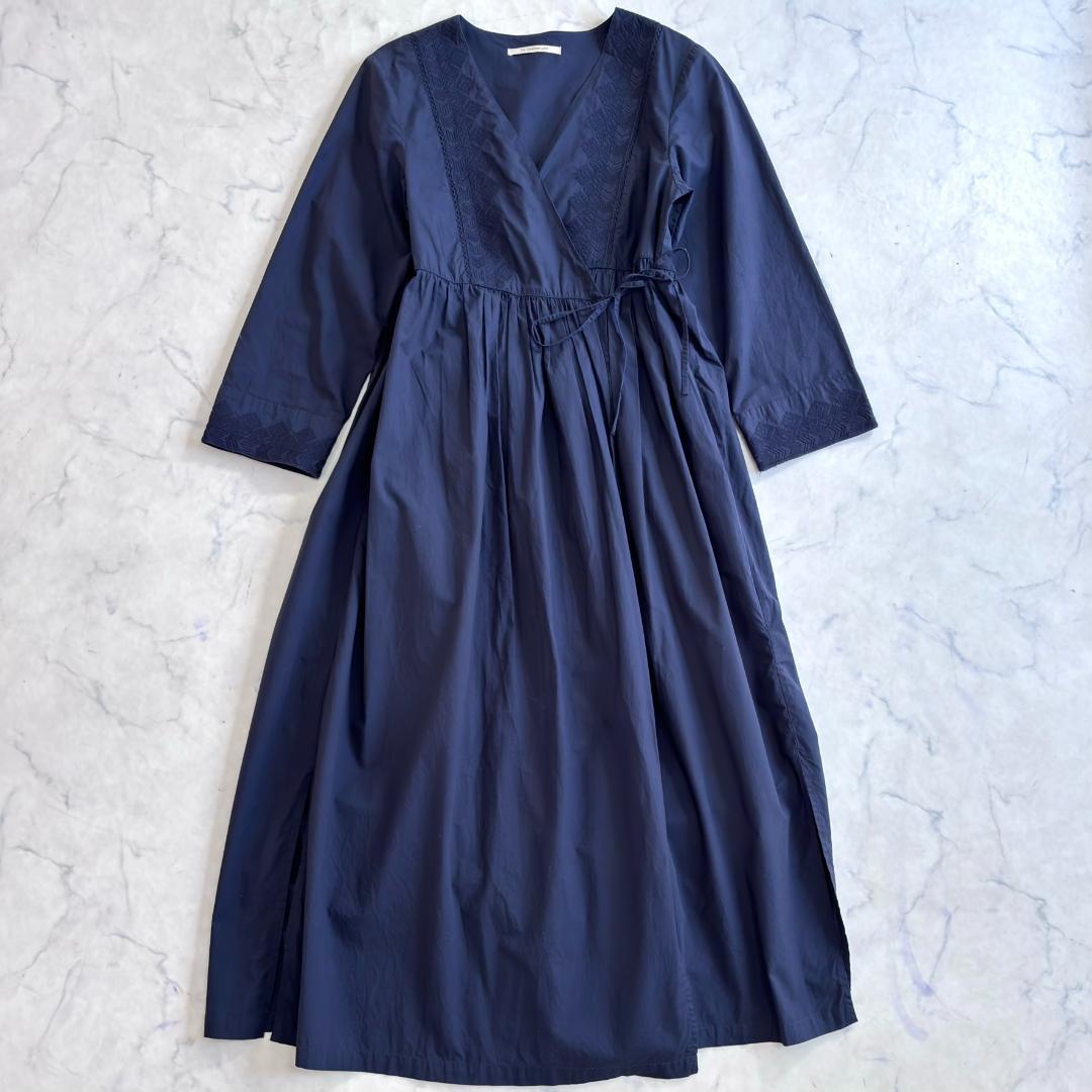 ヌキテパ エンブロイダリー カットワーク カシュクール ワンピース 紺 ub4