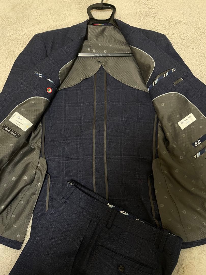 【新品】ORIHICA スーツ 上下セット メンズ ネイビー チェック柄　超お得